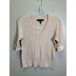 WHBM Women’s Sweater Blouse Top L Baby‎ Pink Cashmere-Blend 3/4 Sleeve V-neck
